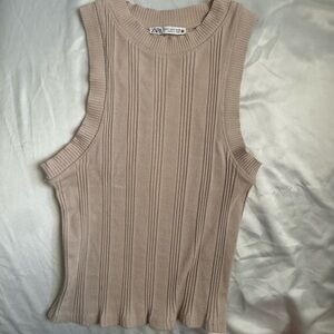 Zara Sleeveless Ribbed Tank Top - Beige